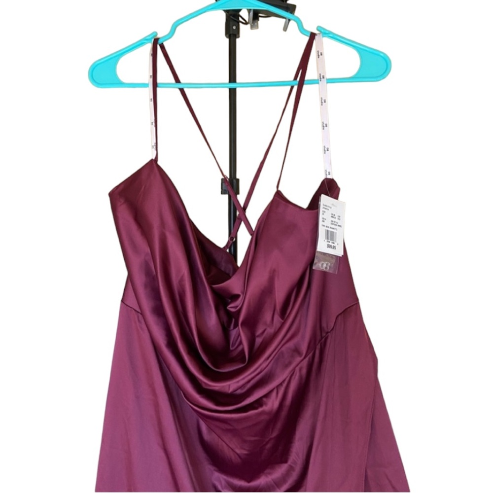 David’s Bridal Satin Charmeuse Cowl Neck Cross Back Slip Dress with Slit - Picture 6 of 9